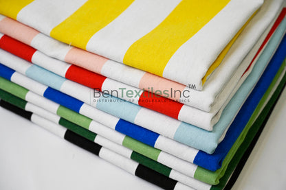 100% Cotton Canvas 2" Stripe Fabric | Sold by the Yard | Four Colors Available | 60" Wide |