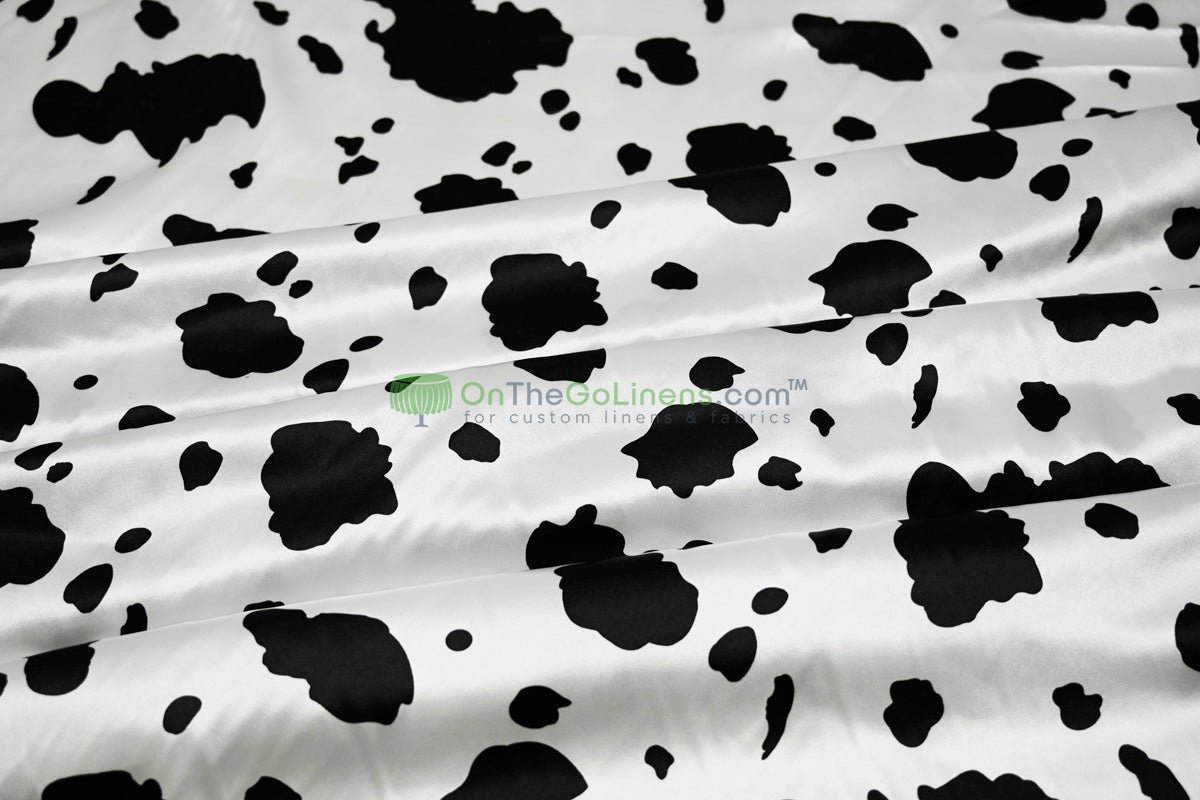 Silky Soft Charmeuse Cow Event Drapery Panels | White Black Cow Print Curtains |