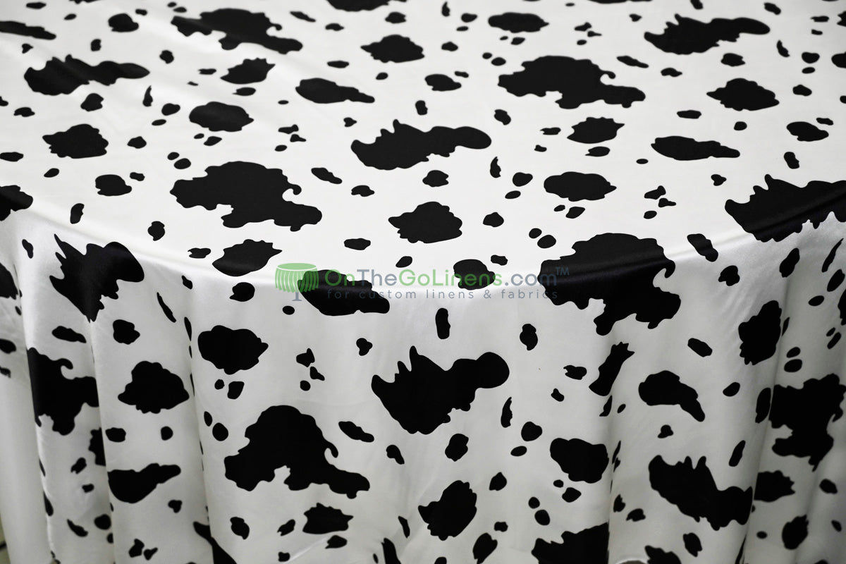 Silky Soft Charmeuse Cow Event Drapery Panels | White Black Cow Print Curtains |