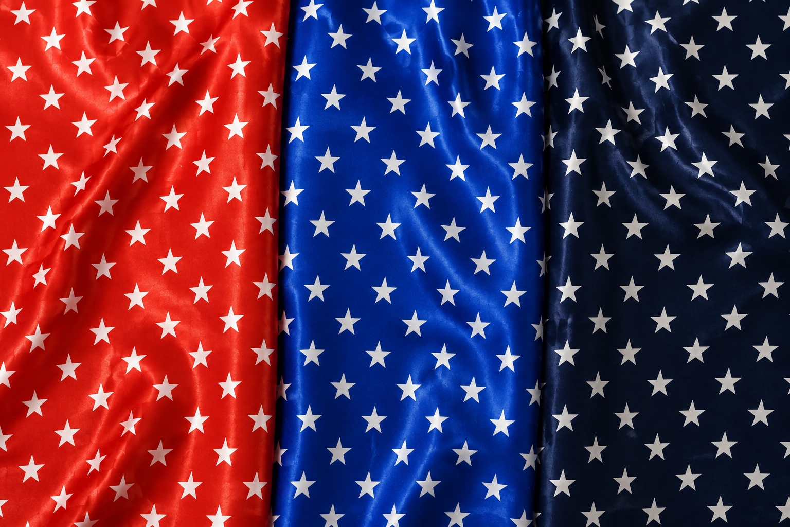 3 colors of the American Star Flag in Red, Royal and Navy Fabrics