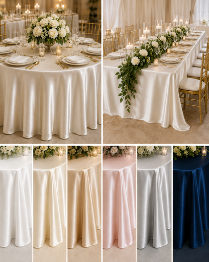 Bridal Satin Tablecloths, Overlays & Table Linens for Weddings and Events