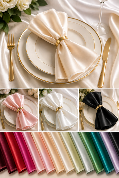 Bridal Satin Table Napkins Custom Made for Weddings & Events in Multiple Colors