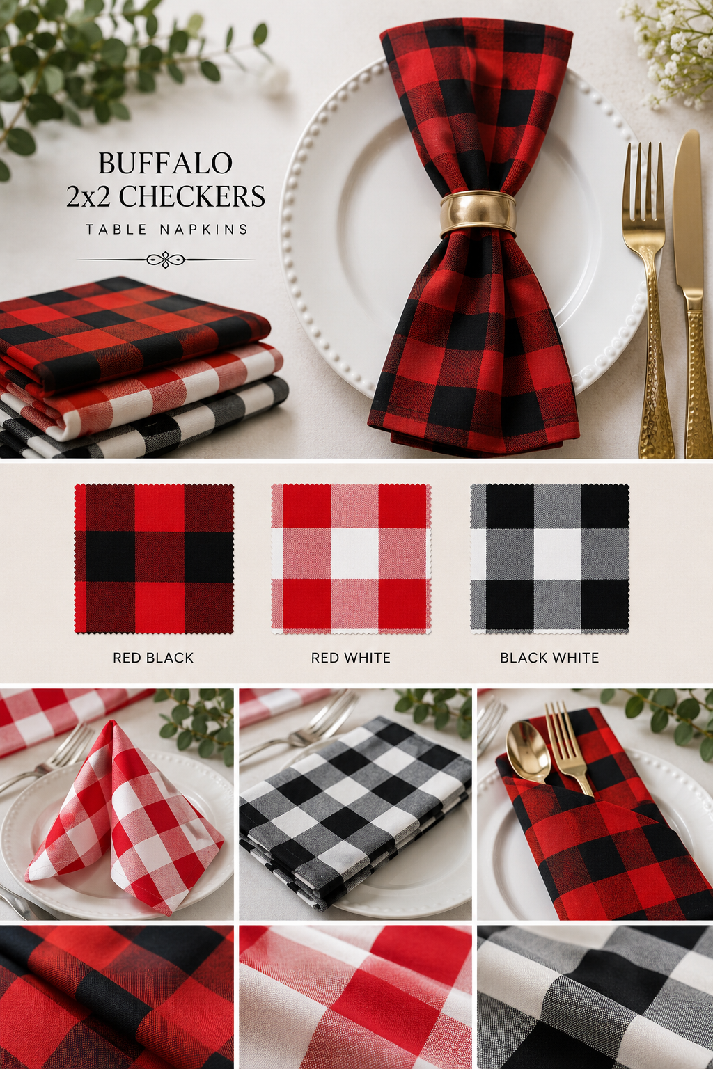 Buffalo Plaid 19" x 19" Table Napkins for Weddings & Events Multiple Colors