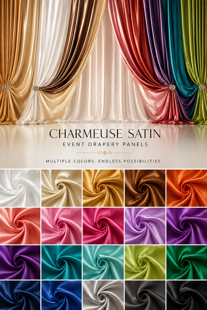 IFR Charmeuse Satin Event Drapery Panels & Curtains in Multiple Colors