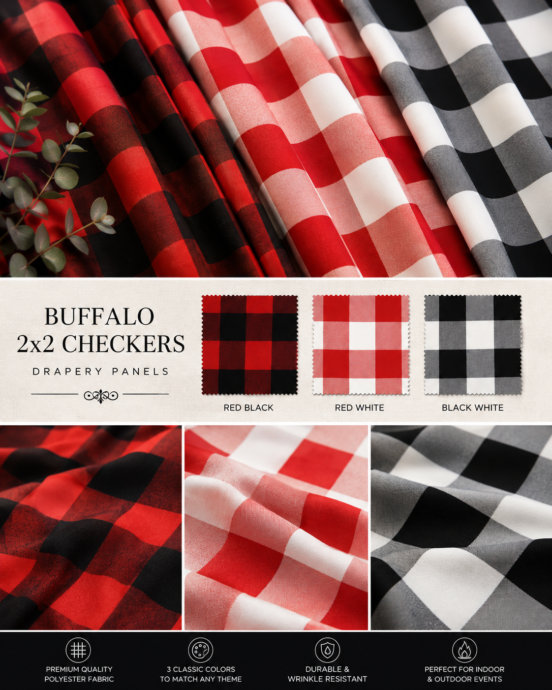 Buffalo Plaid Fabric by the Yard 2" Gingham Check 60" Wide 100% Polyester