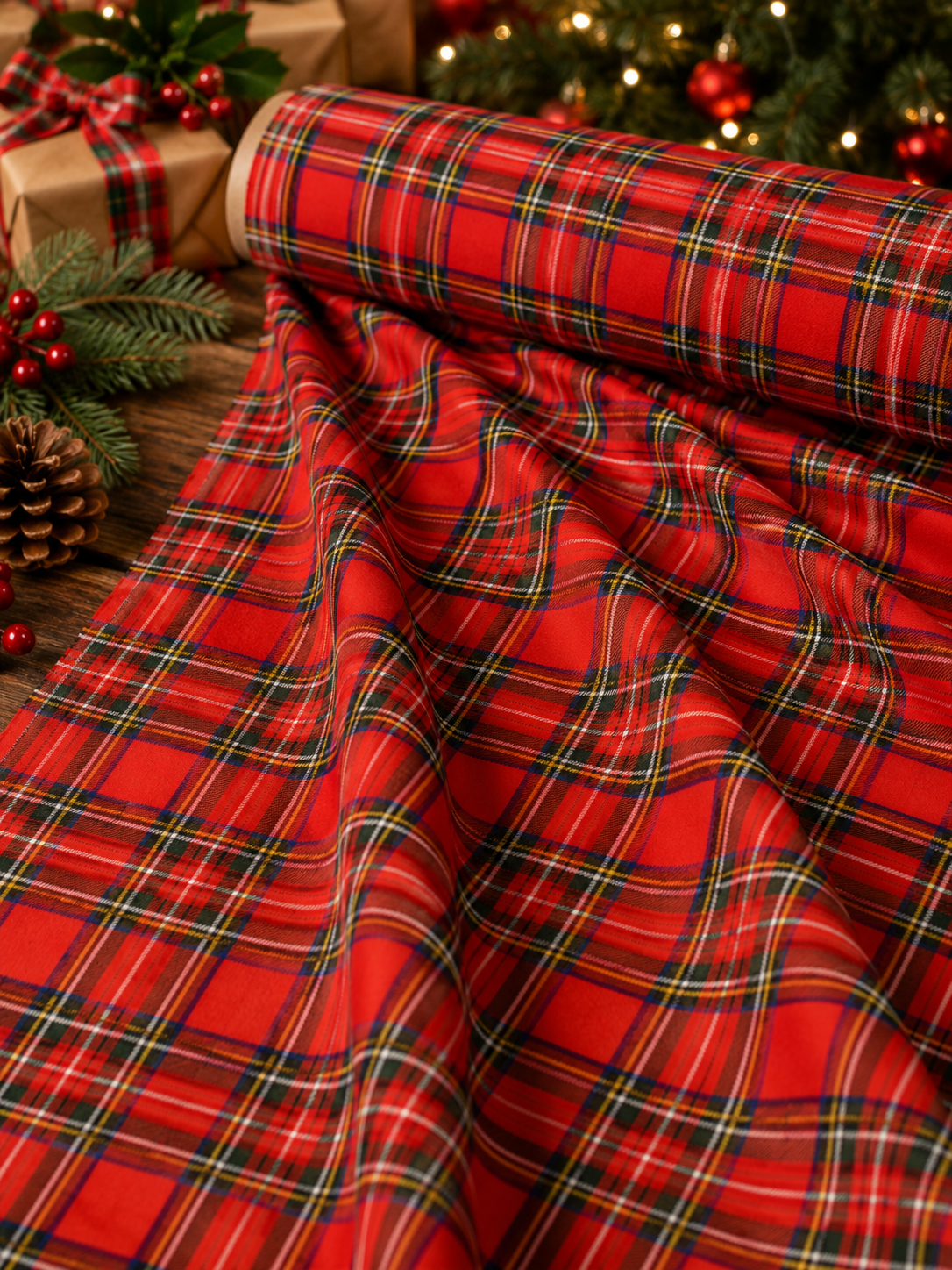 Christmas Red Plaid Fabric by the Yard 60" Wide Kilt & Holiday Fabric