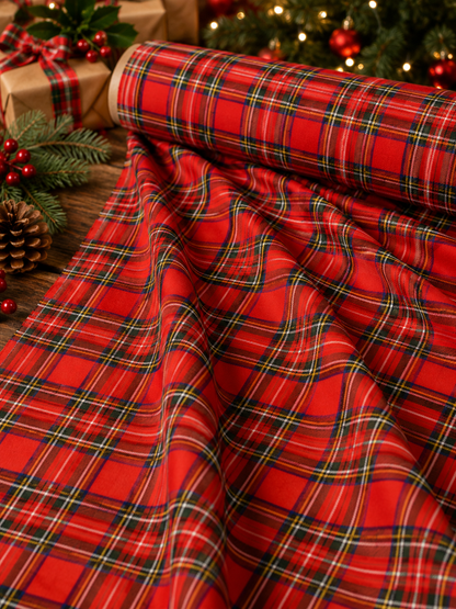 Christmas Red Plaid Fabric by the Yard 60" Wide Kilt & Holiday Fabric