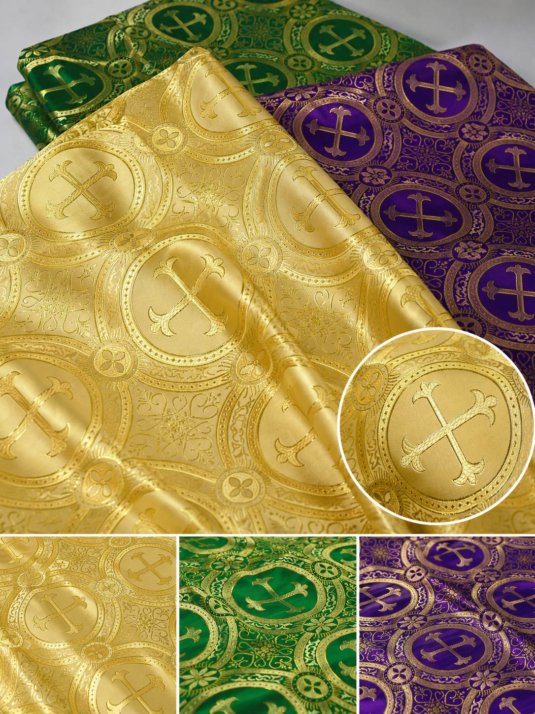 Circular Cross Liturgical Brocade 60" Wide Woven Cross Church Vestment Fabric