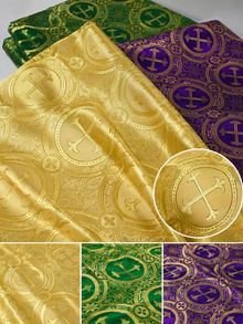Circular Cross Liturgical Brocade 60" Wide Woven Cross Church Vestment Fabric