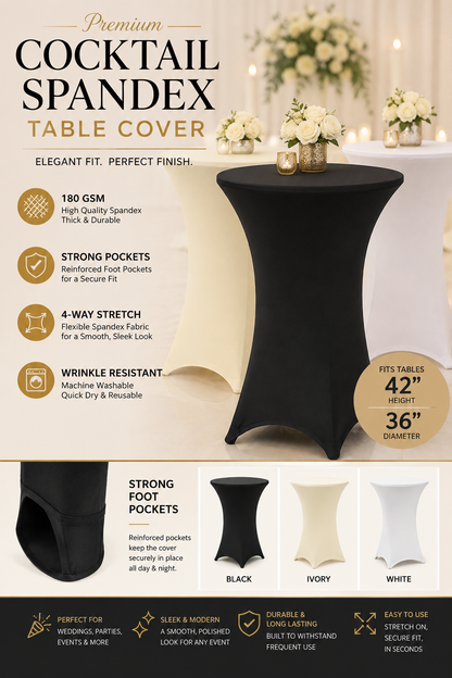 Cocktail Spandex Tablecloth Stretch Fitted Table Cover Ready to Ship