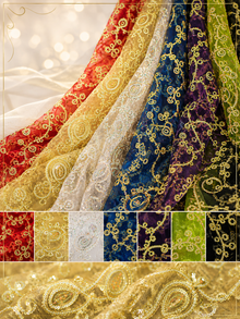 Coco Paisley Embroidery Fabric by the Yard Metallic Sheer Lace Fabric