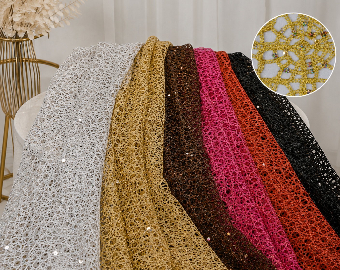 Chemical Lace Chain Embroidery Fabric by the Yard & Wholesale Lace Bolt
