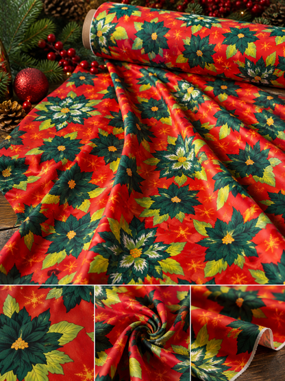 Christmas Poinsettia Fabric by the Yard 60" Wide Polyester Holiday Fabric
