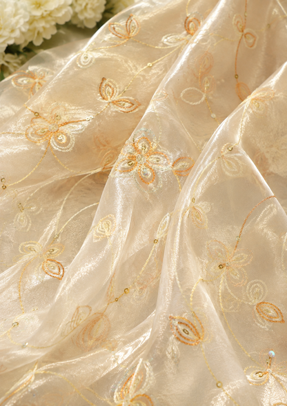 Dahlia Embroidered Organza Fabric by the Yard 54" Wide Multiple Colors