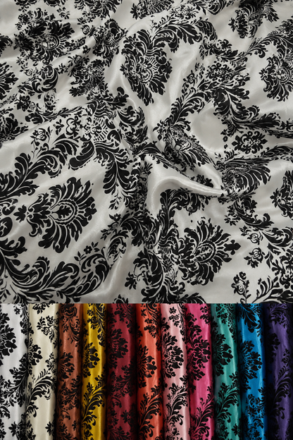 Damask Flocking Taffeta Fabric by the Yard 60" Wide Velvet Flocked