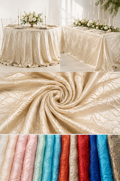 Crush Charmeuse Bichon Tablecloths, Table Drapes & Overlays for Events