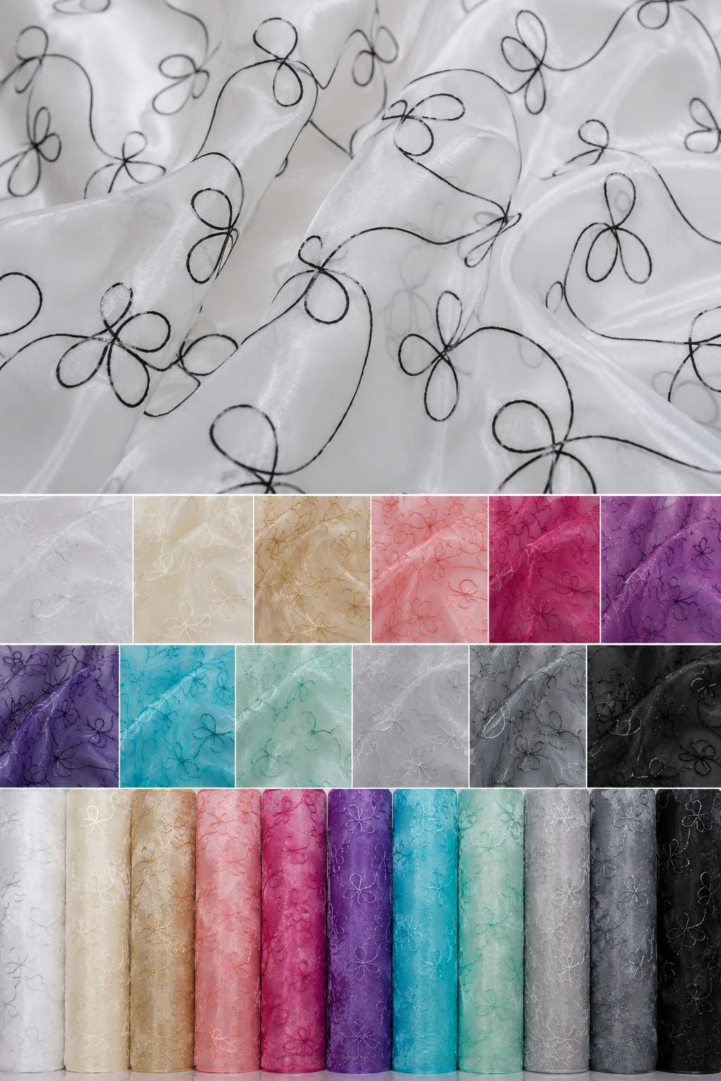 Fantasia Sheer Organza Embroidery Fabric by the Yard 54" Wide Multiple Colors