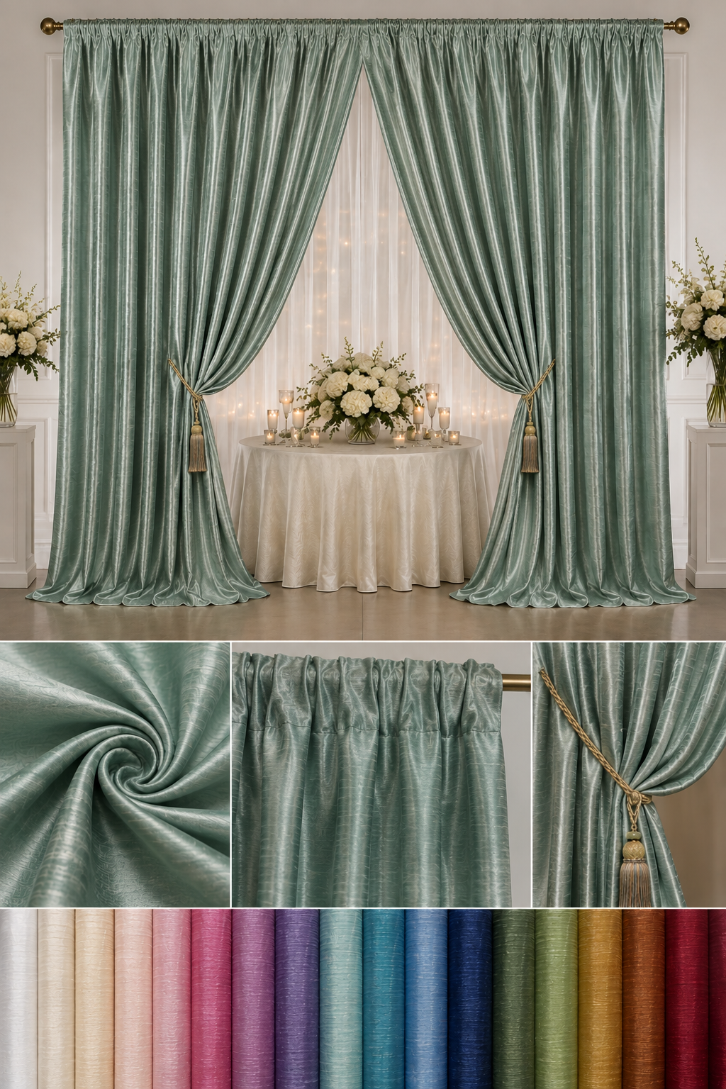 Faux Dupioni Silk Event Drapery Panels 100% Polyester Custom Event Curtains