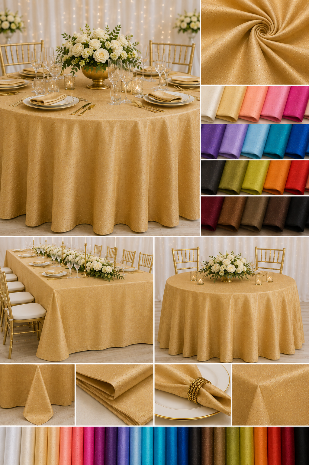 Faux Dupioni Silk Table Linens & Tablecloths 100% Polyester for Events