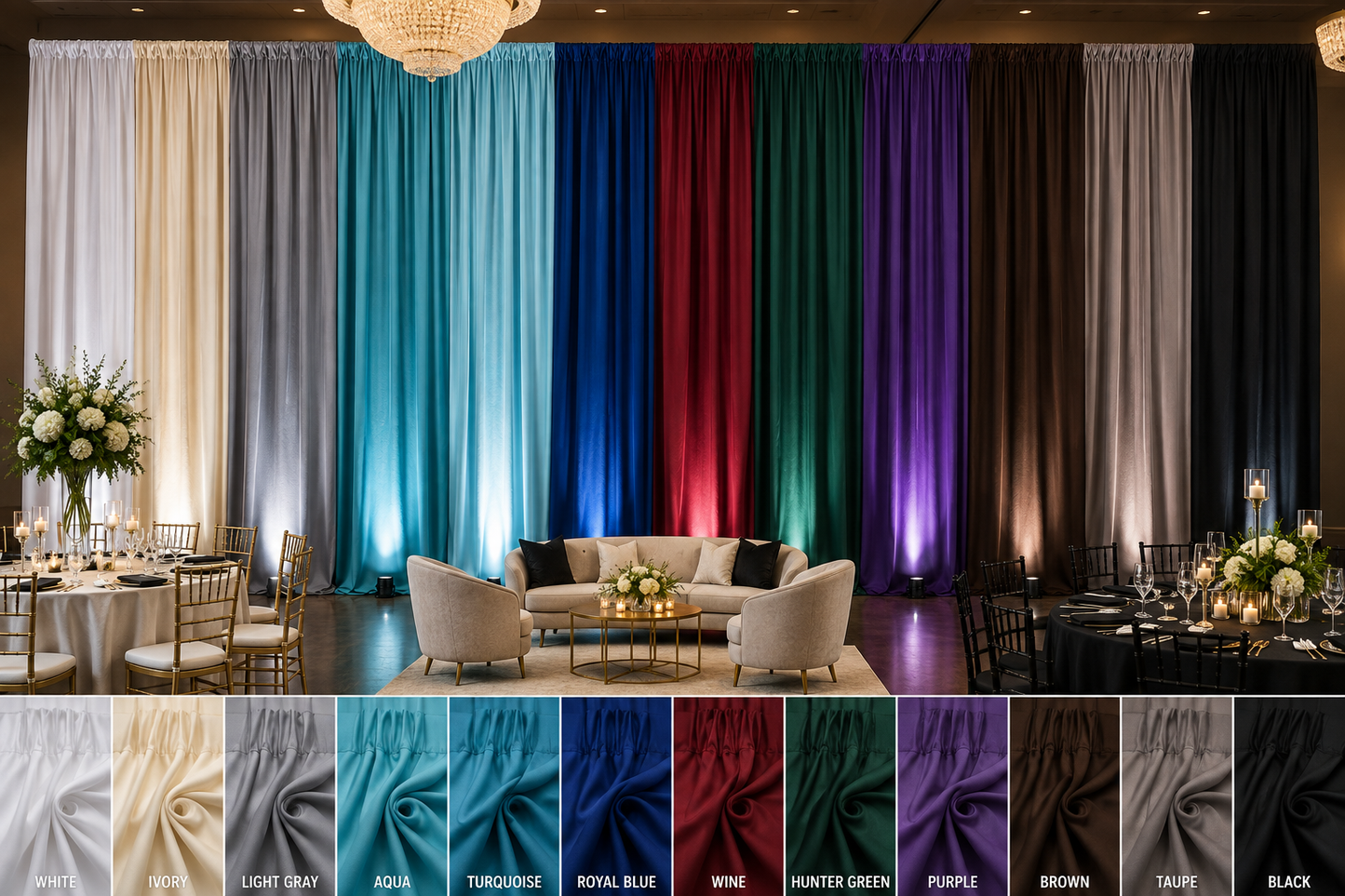 IFR Extra Wide Visa Polyester Event Drapery Panels 10ft Wide 100% Polyester