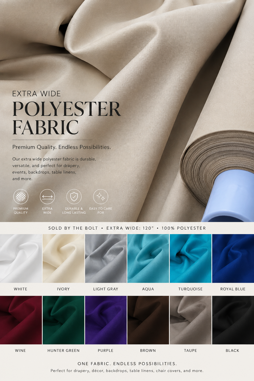 IFR Extra Wide Visa Polyester Fabric by the Yard & Bolt 124" Wide 100% Polyester