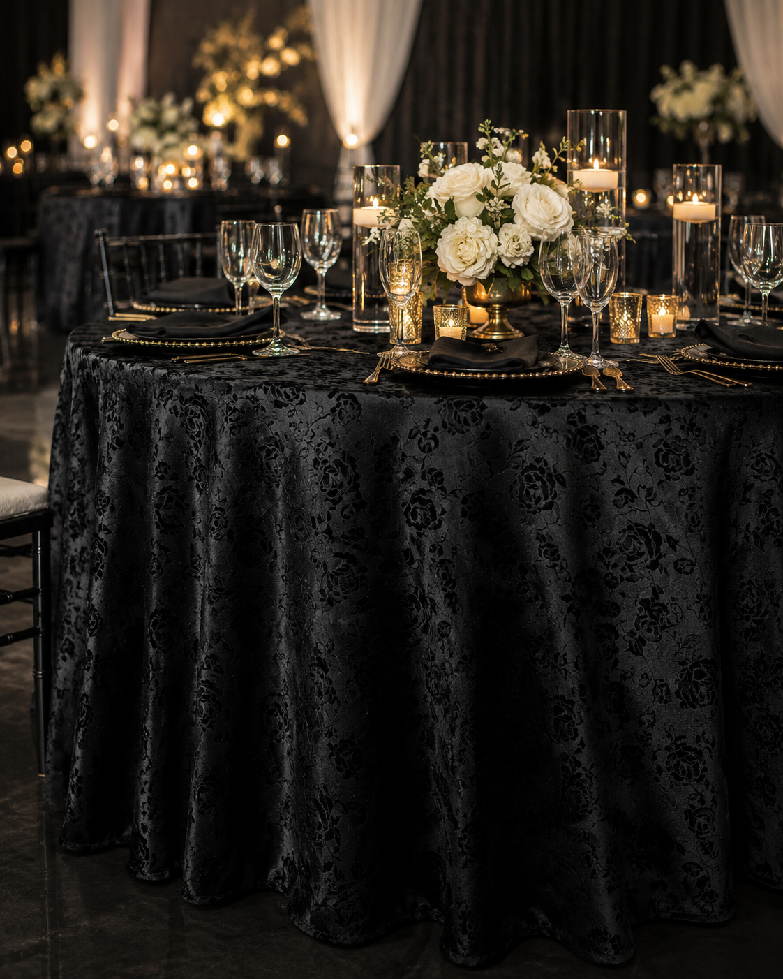 Floral Satin Jacquard Satin Table Linens & Rose Jacquard Tablecloths