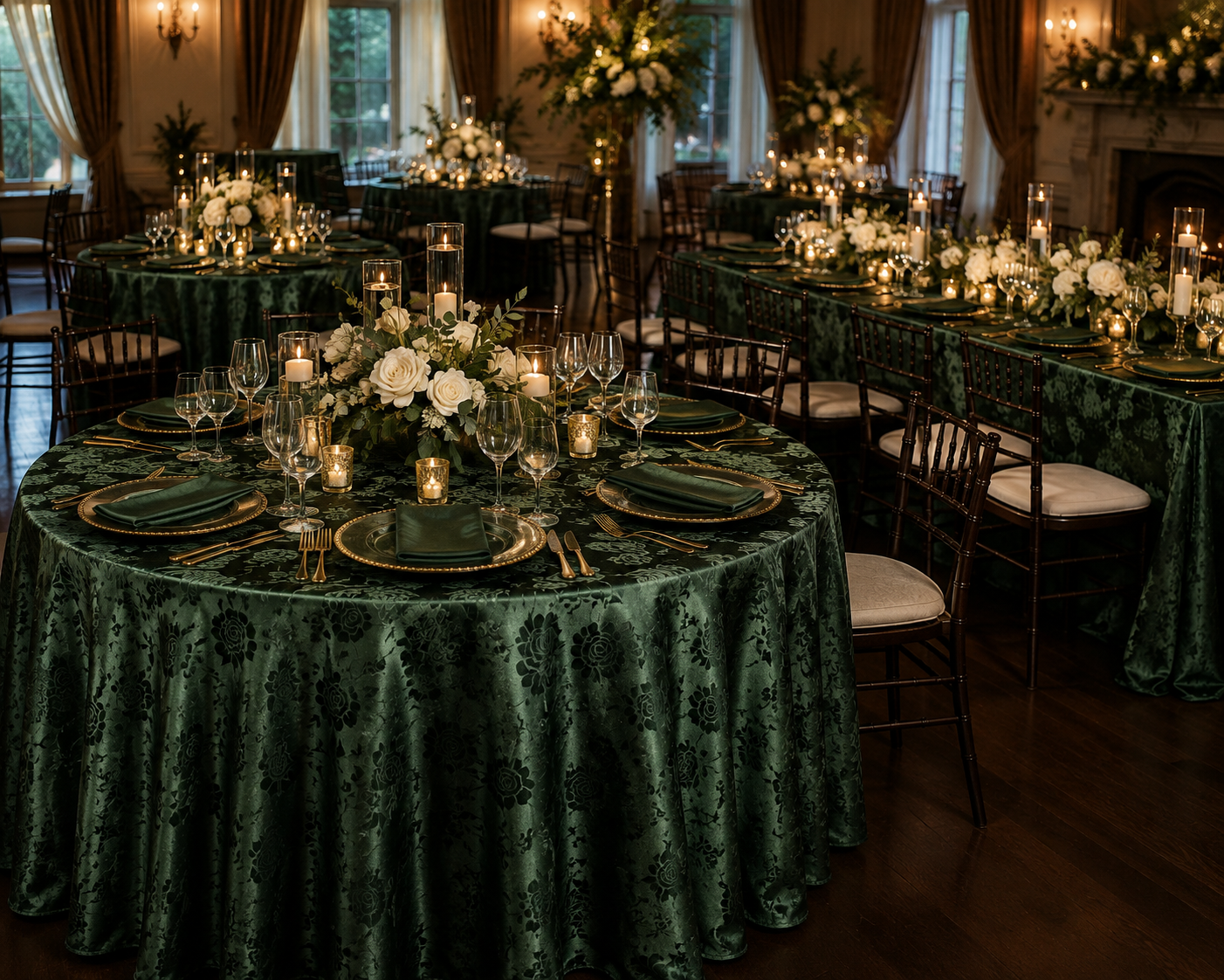 Floral Satin Jacquard Satin Table Linens & Rose Jacquard Tablecloths
