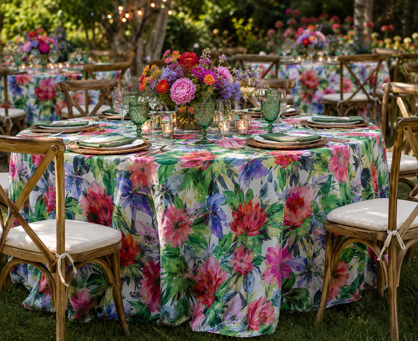 Flower Blossom Floral Satin Tablecloths & Table Linens 100% Polyester