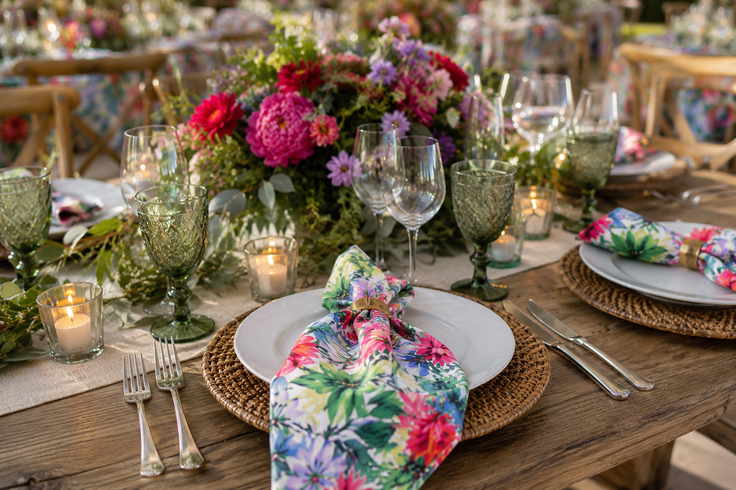 Flower Blossom Floral Satin Table Napkins for Weddings & Events