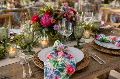 Flower Blossom Floral Satin Table Napkins for Weddings & Events