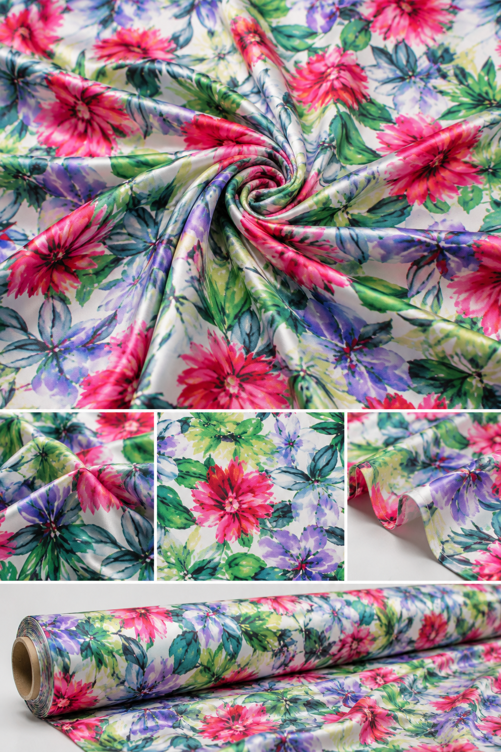 Flower Blossom Floral Satin Fabric by the Yard 60" Wide 100% Polyester
