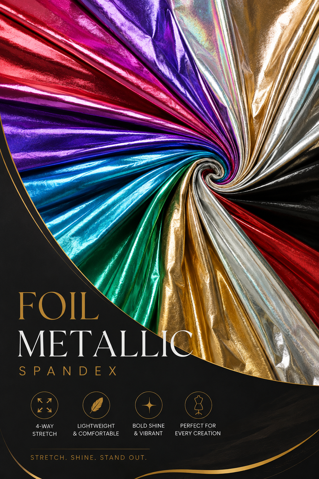 Foil Spandex Lame Fabric by the Yard 60" Wide Metallic Stretch Fabric