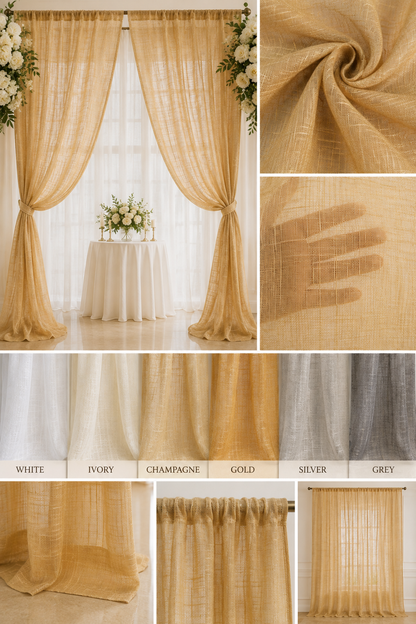 Faux Sheer Linen Event Drapery Panels 108" Wide Double Wide Curtains
