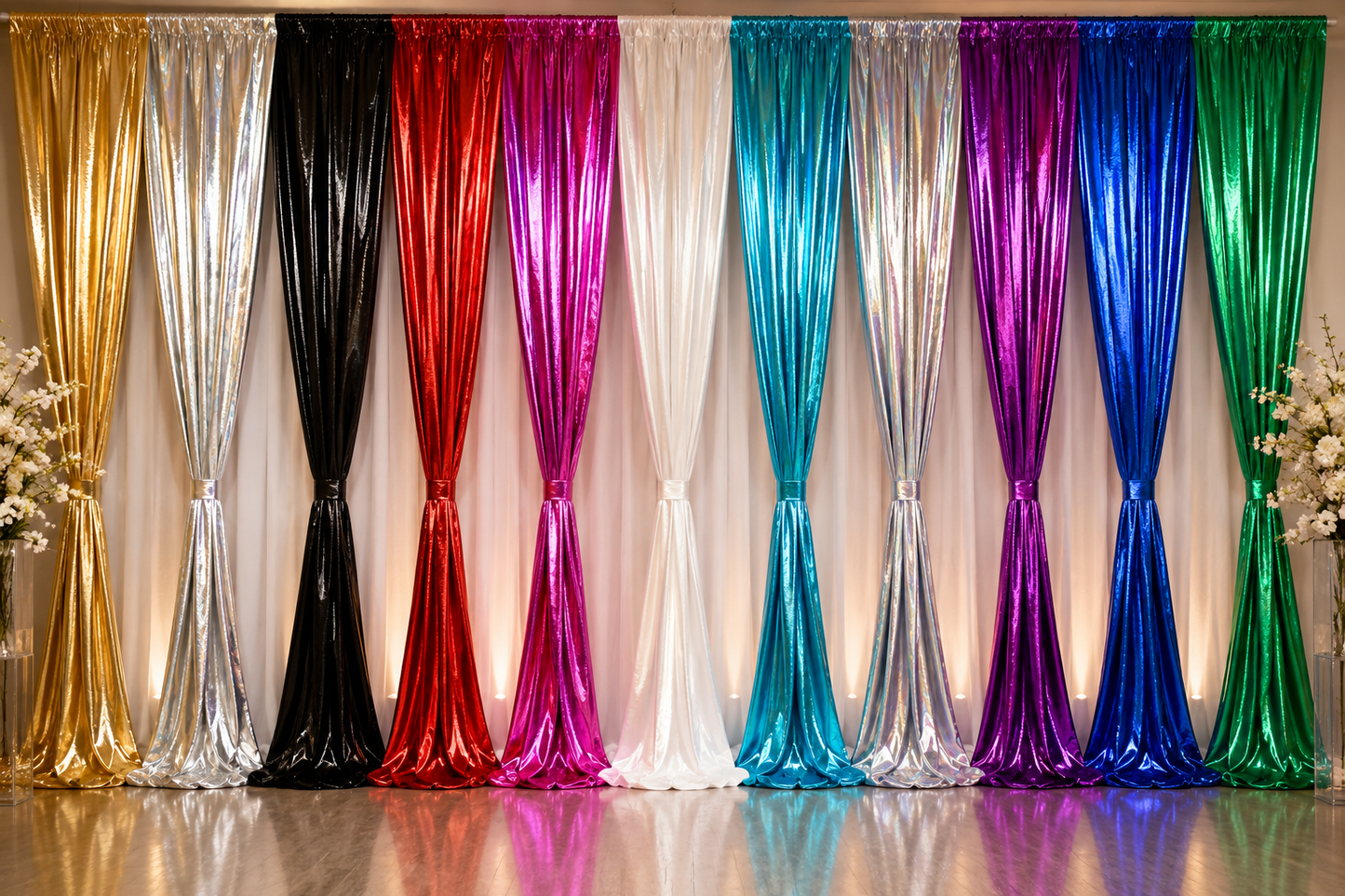 Foil Spandex Metallic Lame Event Drapery Panels for Events, Weddings, and Decor