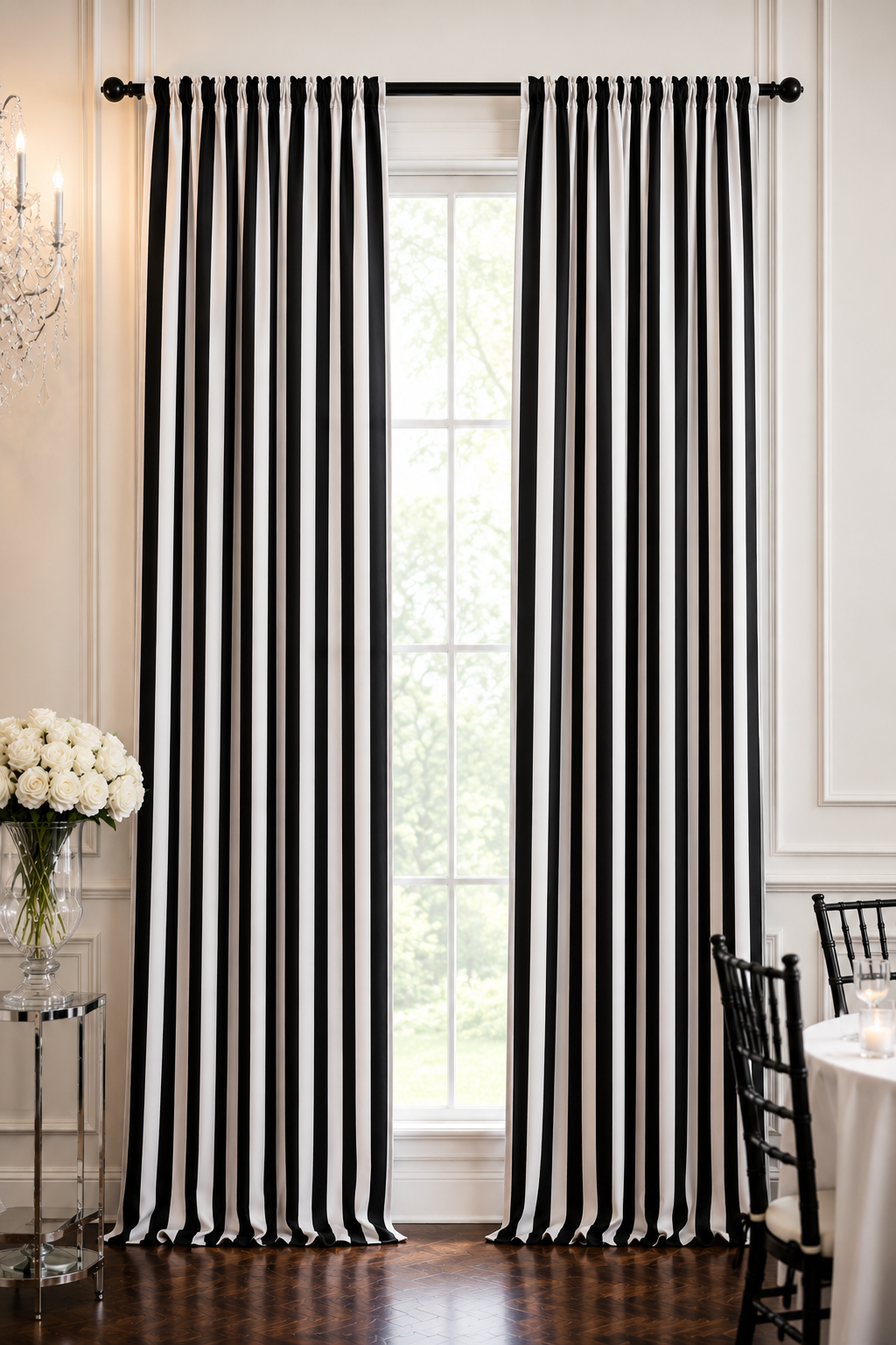 5.5" Stripe Lamour Satin Event Drapery Panels Custom Made for Weddings and Events