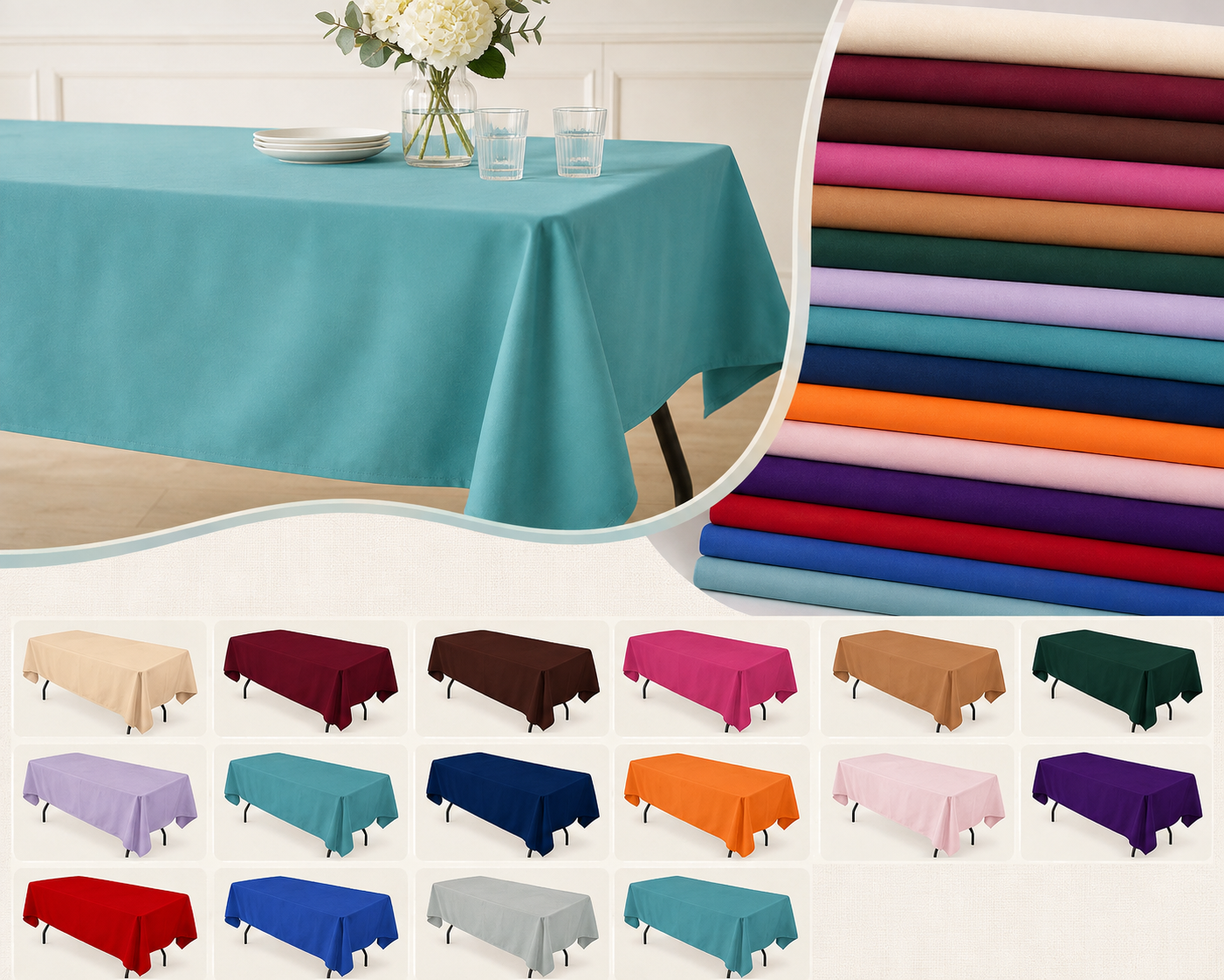 60" x 108" Banquet Polyester Tablecloth Ready to Ship in Multiple Colors