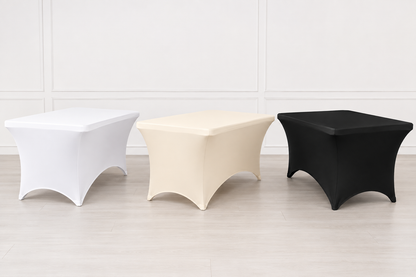 6ft Spandex Tablecloth Ready to Ship in White, Ivory and Black