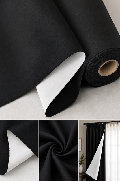 Blackout Curtain Lining Fabric Sun Resistant White & Black by the Yard 54" Wide