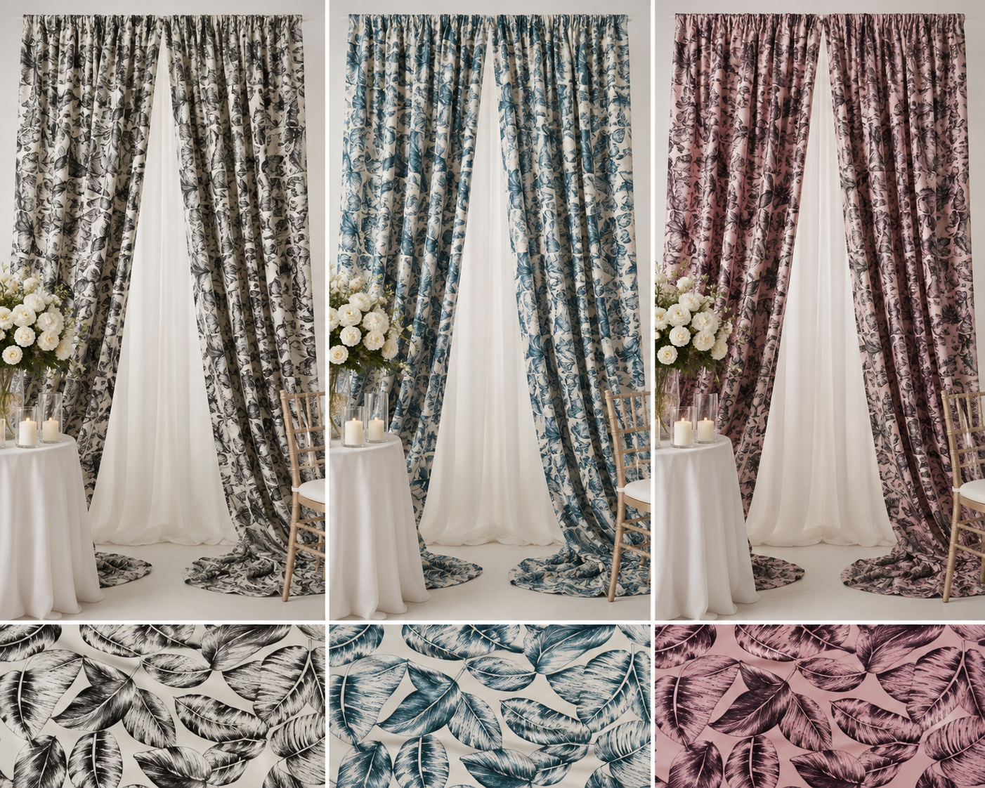 Bohemian Paradise Tropical Banana Leaf Satin Event Drapery Panels
