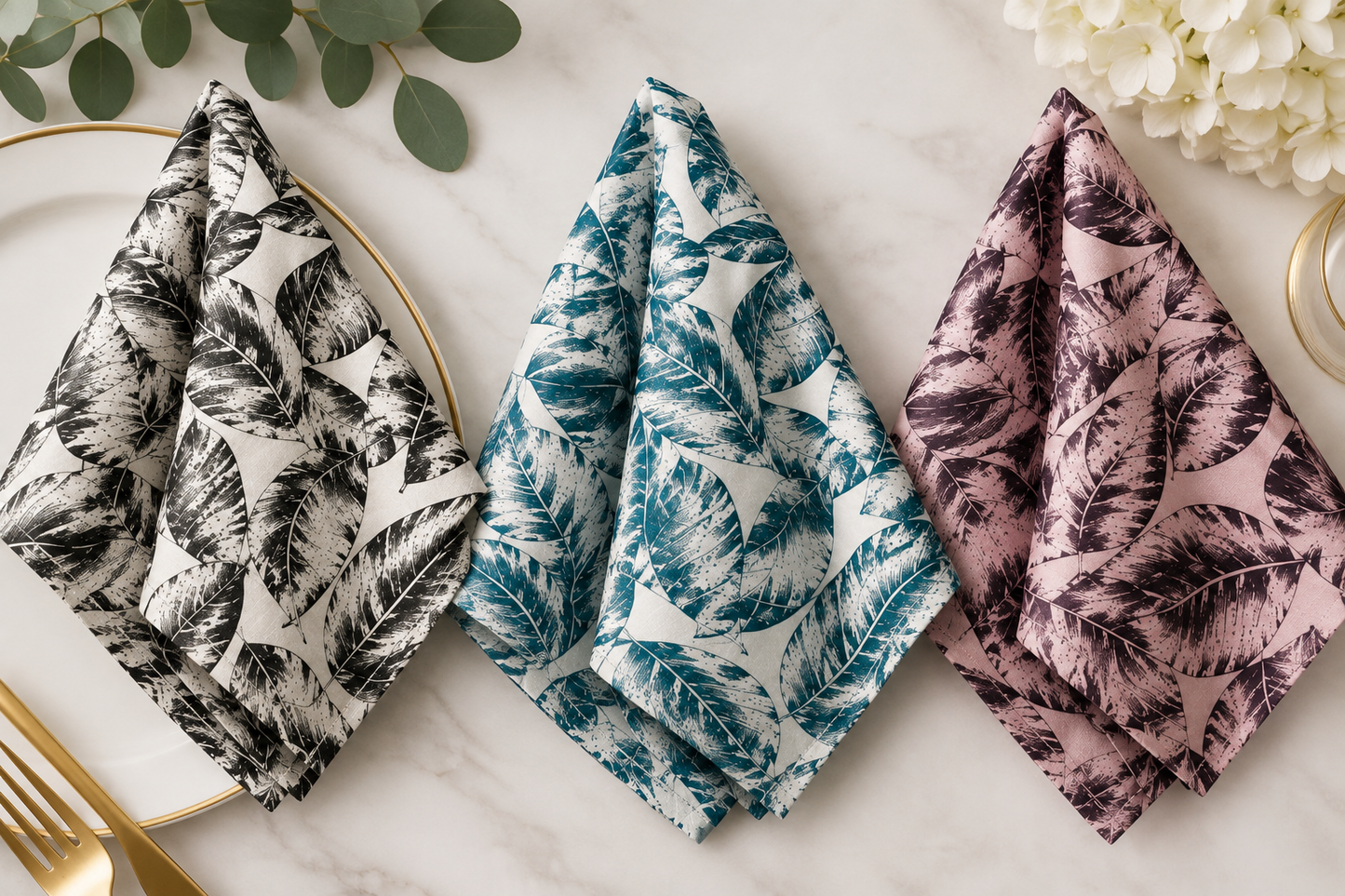Bohemian Paradise Tropical Banana Leaf Satin Table Napkins