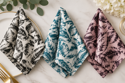 Bohemian Paradise Tropical Banana Leaf Satin Table Napkins