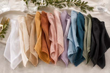 100% Cotton Gauze Napkins 20" x 20" Hemmed Wedding & Event Napkins Multiple Colors