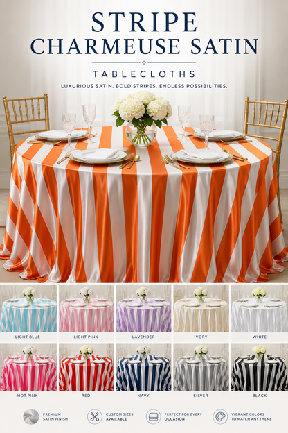 2" Stripe Charmeuse Satin Table Linens for Weddings and Events