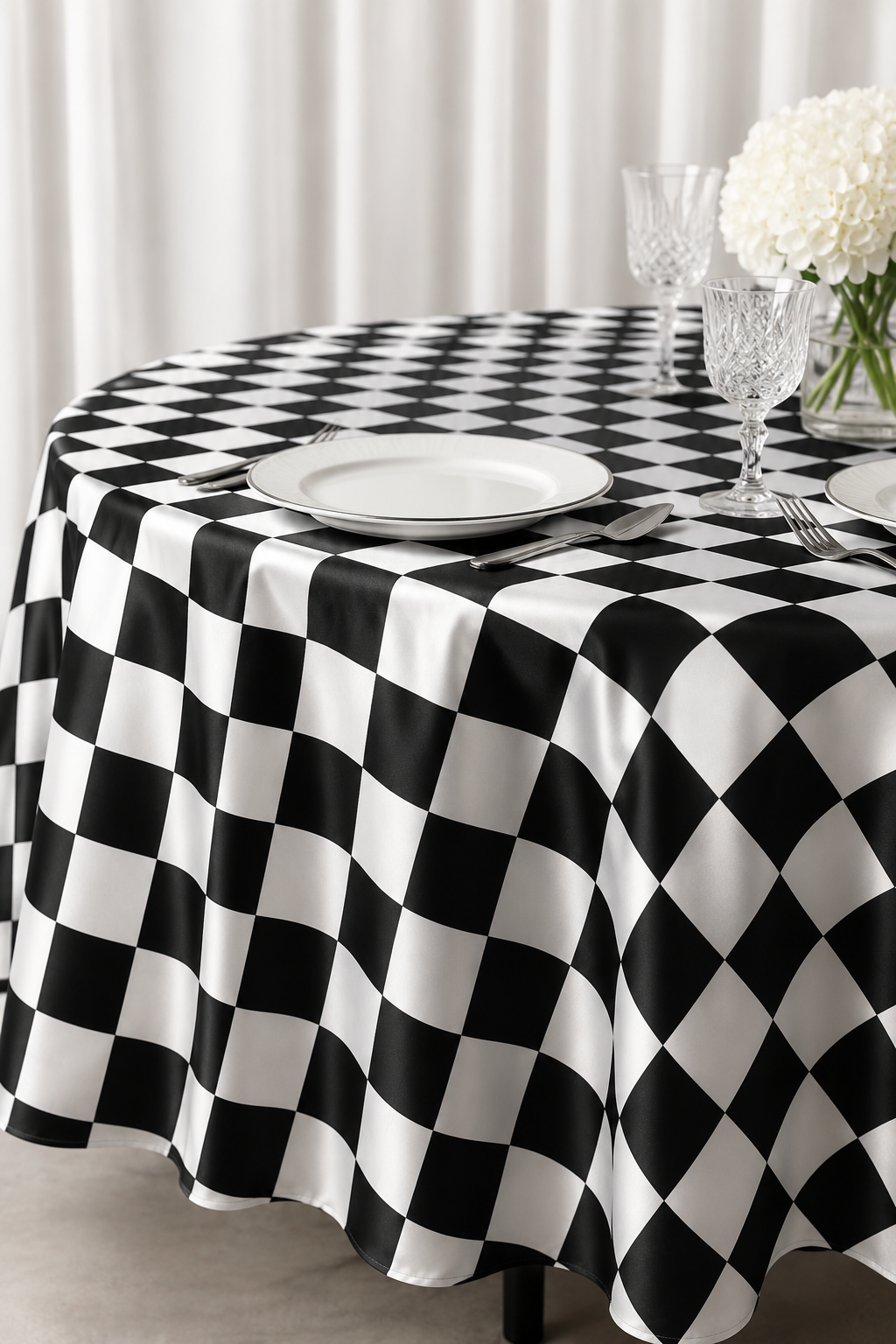 3.5" Checker Lamour Satin Table Linens for Weddings and Events