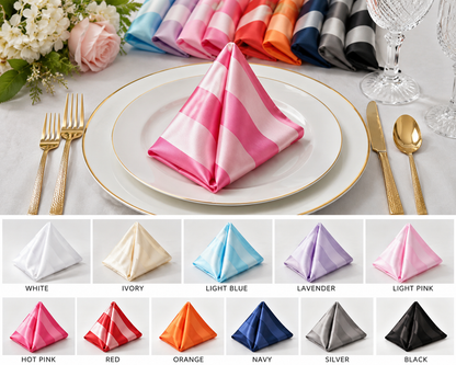 2" Stripe Charmeuse Satin Napkins Custom Made for Weddings and Events