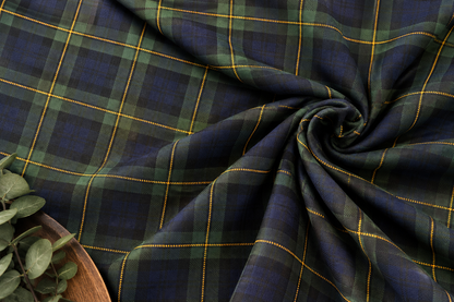 Green Blue Tartan Plaid Kilt Fabric by the Yard Super Soft Rayon Fabric