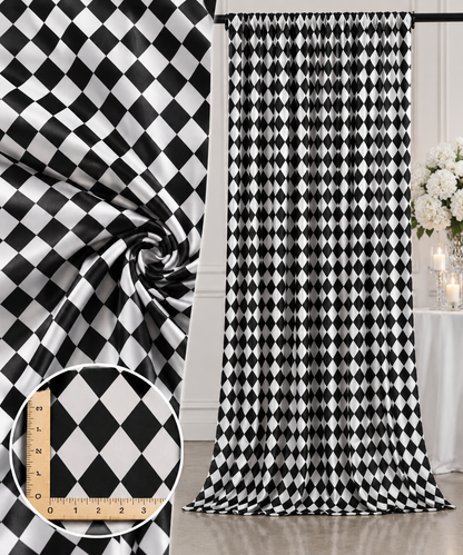 Harlequin Lamour Satin Event Drapery Panels White & Black Harlequin Curtains