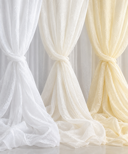 IFR Crush Sheer Voile Event Drapery Panels 108" Wide White, Ivory & Butter