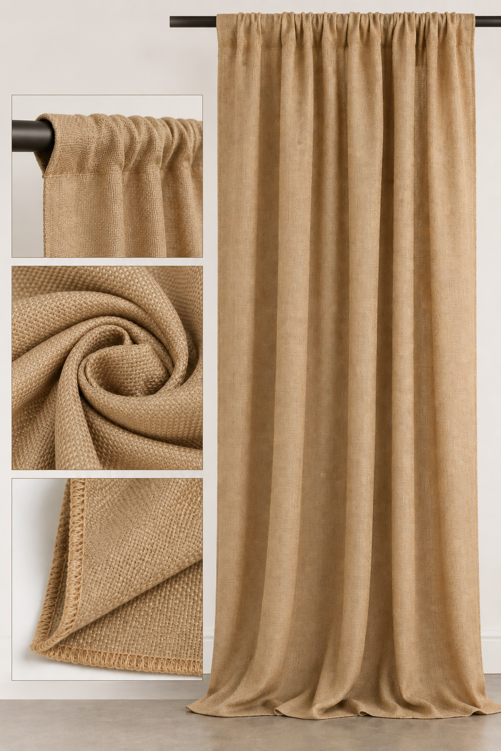 Imitation Burlap Event Drapery Panels 58" Wide Luxe Washable Burlap Curtains