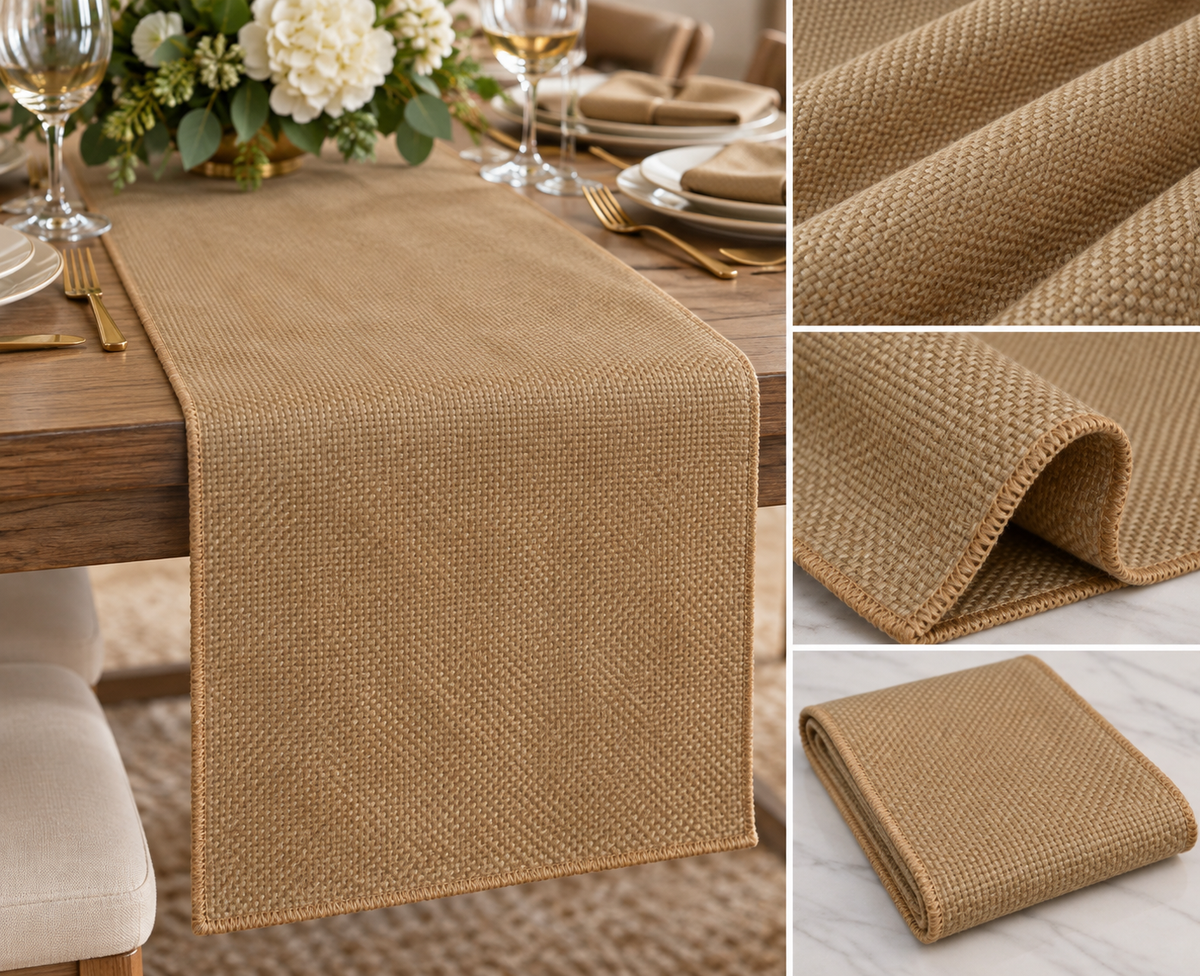 Imitation Burlap Table Runners Luxe Washable Burlap Natural Color